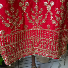 Red Embroidered Chinon Kurta Set with Sharara & Dupatta for Women