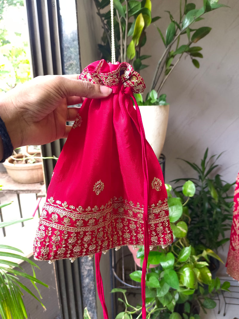 Red Embroidered Chinon Kurta Set with Sharara & Dupatta for Women
