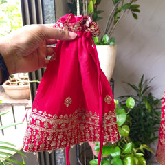 Red Embroidered Chinon Kurta Set with Sharara & Dupatta for Women