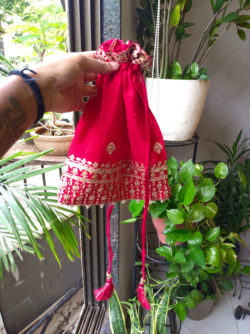 Red Embroidered Chinon Kurta Set with Sharara & Dupatta for Women