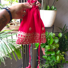 Red Embroidered Chinon Kurta Set with Sharara & Dupatta for Women