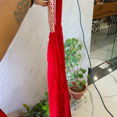 Red Embroidered Chinon Kurta Set with Sharara & Dupatta for Women