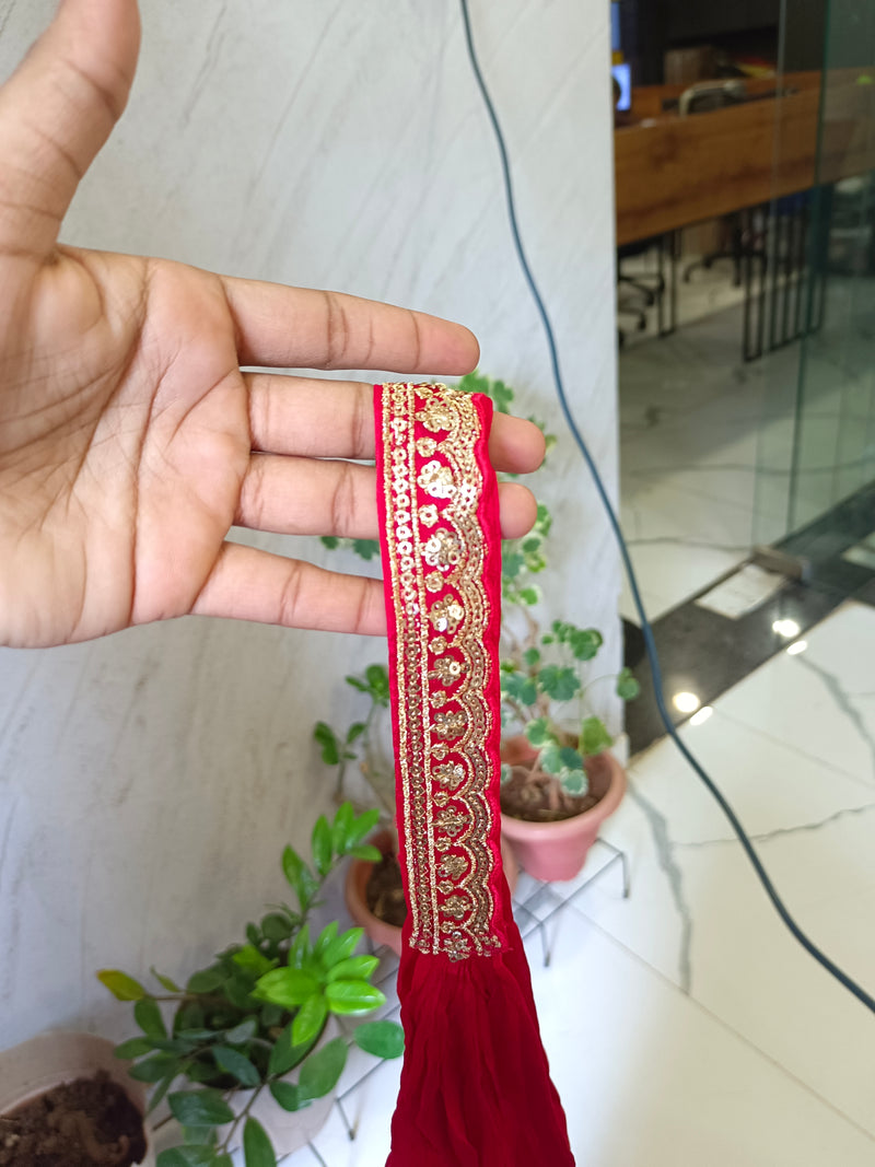 Red Embroidered Chinon Kurta Set with Sharara & Dupatta for Women