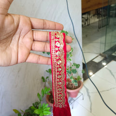 Red Embroidered Chinon Kurta Set with Sharara & Dupatta for Women