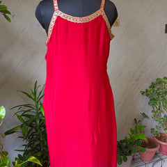 Red Embroidered Chinon Kurta Set with Sharara & Dupatta for Women