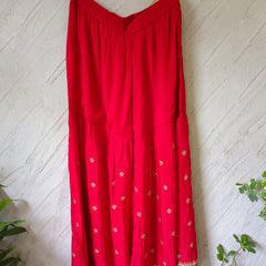 Red Embroidered Chinon Kurta Set with Sharara & Dupatta for Women