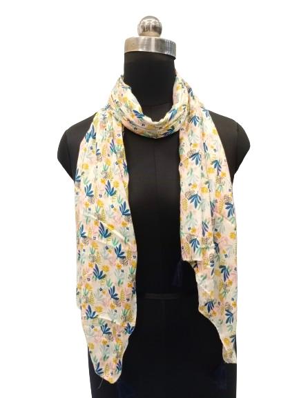 Dazzling White Printed Muslin Everyday Scarves/Stoles for Women SC114