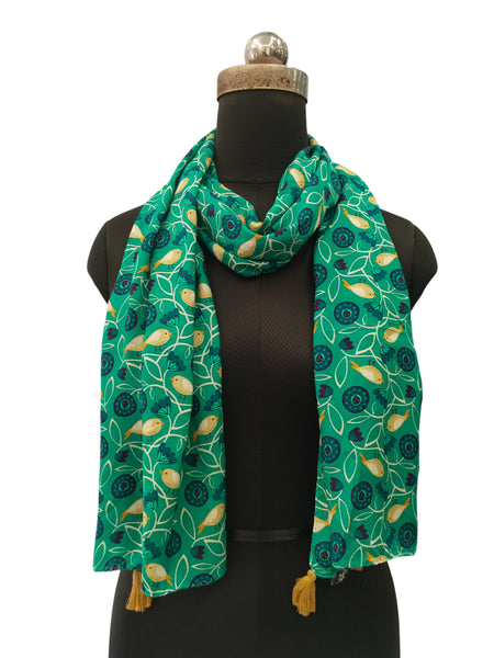 Dazzling Blue Printed Muslin Everyday Scarves/Stoles for Women SC115