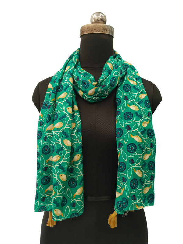 Dazzling Blue Printed Muslin Everyday Scarves/Stoles for Women SC115