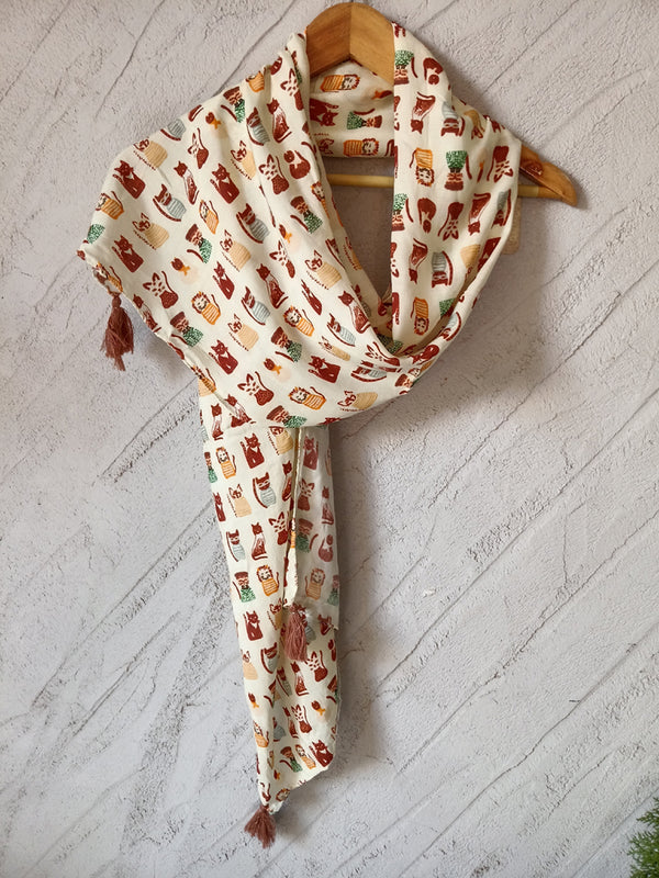 Dazzling Beige Printed Muslin Everyday Scarves/Stoles for Women SC117