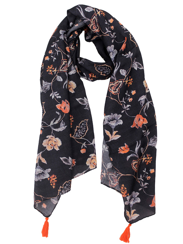 Splendid Black Printed Muslin Regular Wear Scarves/Stoles for Women SC12