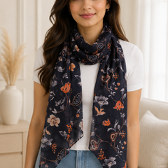 Splendid Black Printed Muslin Regular Wear Scarves/Stoles for Women SC12