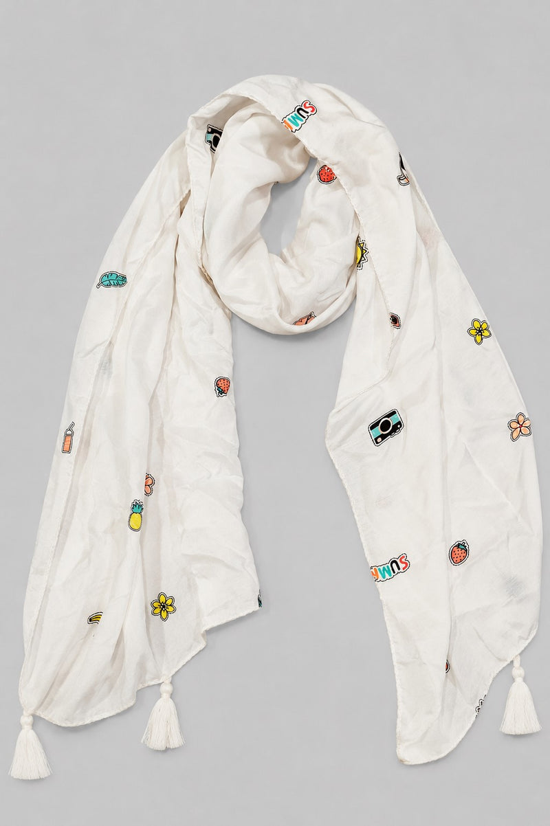 Women Cute Travel Print Soft White Scarf SC128