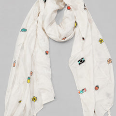 Women Cute Travel Print Soft White Scarf SC128