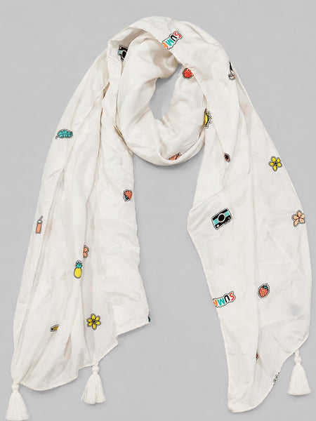 Women Cute Travel Print Soft White Scarf SC128