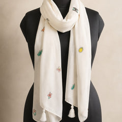 Women Cute Travel Print Soft White Scarf SC128