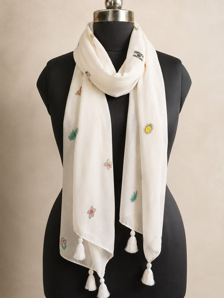 Women Cute Travel Print Soft White Scarf SC128