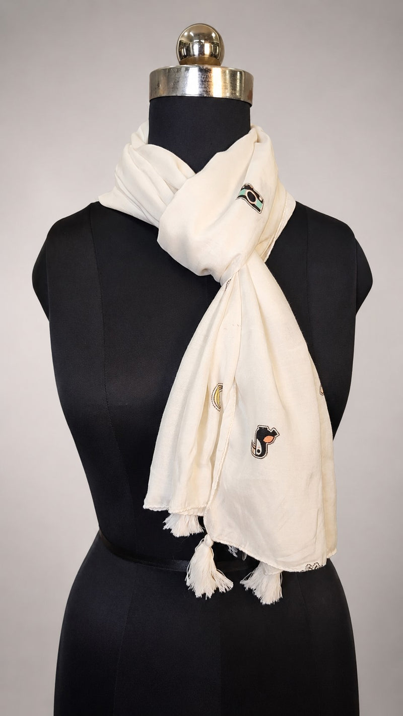 Women Cute Travel Print Soft White Scarf SC128