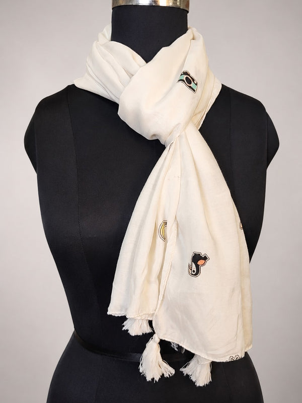 Women Cute Travel Print Soft White Scarf SC128