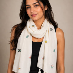 Women Cute Travel Print Soft White Scarf SC128