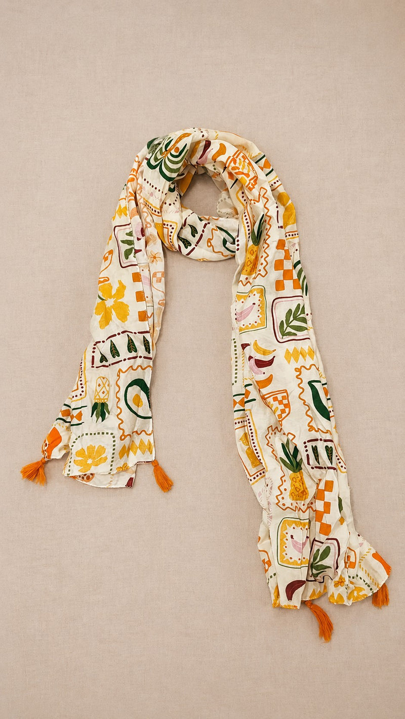 Women Tropical Fruit Print Soft Cotton Scarf SC129