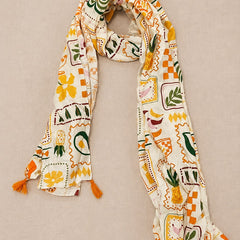 Women Tropical Fruit Print Soft Cotton Scarf SC129