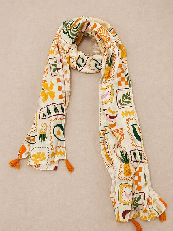 Women Tropical Fruit Print Soft Cotton Scarf SC129