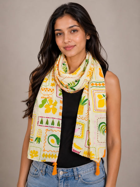Women Tropical Fruit Print Soft Cotton Scarf SC129