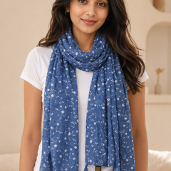 Dazzling Blue Printed Muslin Daily Wear Scarves/Stoles for Women SC2