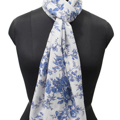 Beautiful White Printed Muslin Lightweight Scarves/Stoles for Women SC26