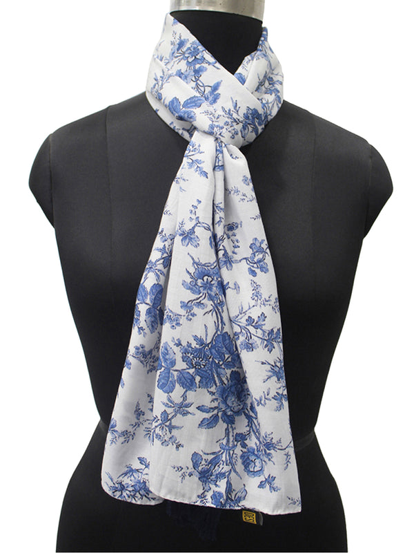 Beautiful White Printed Muslin Lightweight Scarves/Stoles for Women SC26