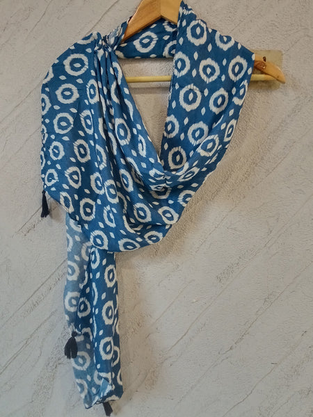 Splendid Blue Printed Muslin Casual Scarves/Stoles for Women SC3