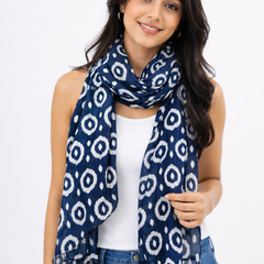Splendid Blue Printed Muslin Casual Scarves/Stoles for Women SC3