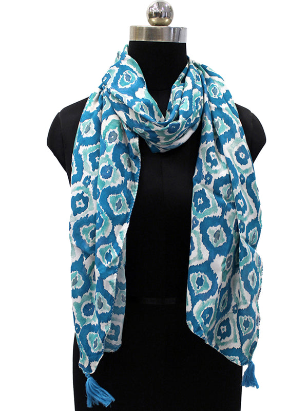 Dazzling Rama Blue Printed Muslin Daily Wear Scarves/Stoles for Women SC34