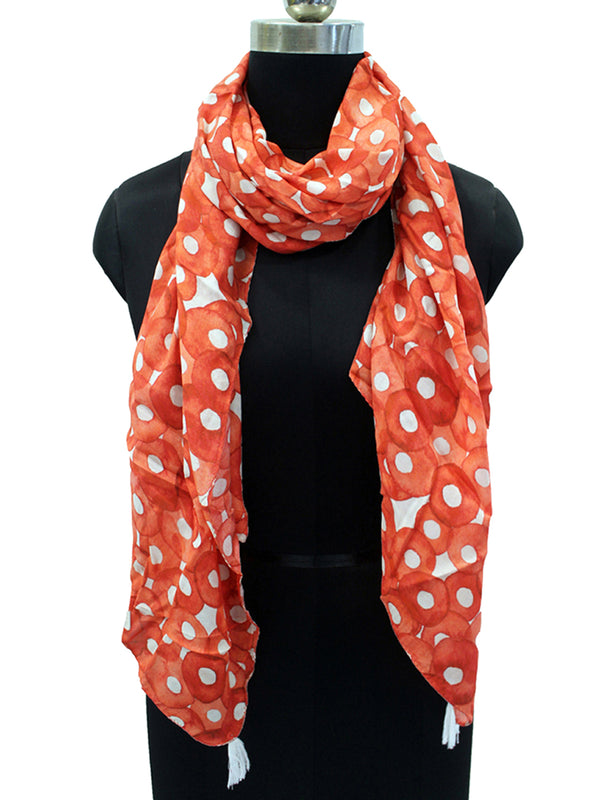 Splendid Orange Printed Muslin Casual Scarves/Stoles for Women SC35