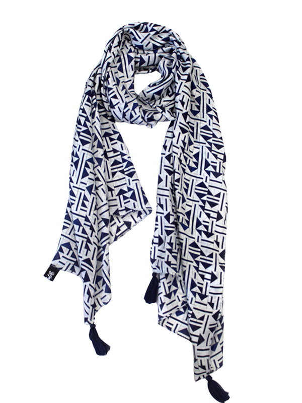 Alluring Navy Blue Printed Muslin Regular Wear Scarves/Stoles for Women SC58