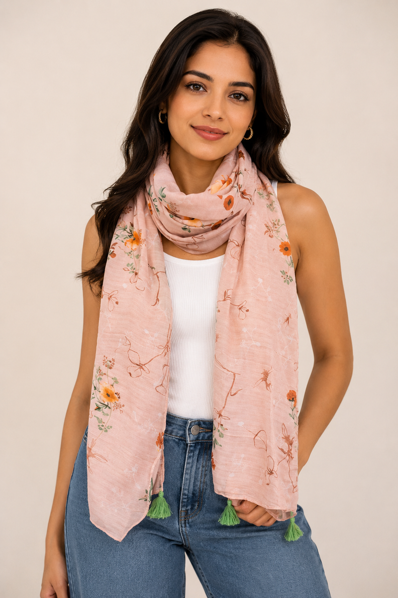 Stunning Pink Printed Muslin Regular Wear Scarves/Stoles for Women SC6