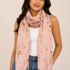 Stunning Pink Printed Muslin Regular Wear Scarves/Stoles for Women SC6