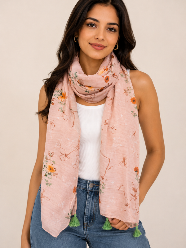 Stunning Pink Printed Muslin Regular Wear Scarves/Stoles for Women SC6