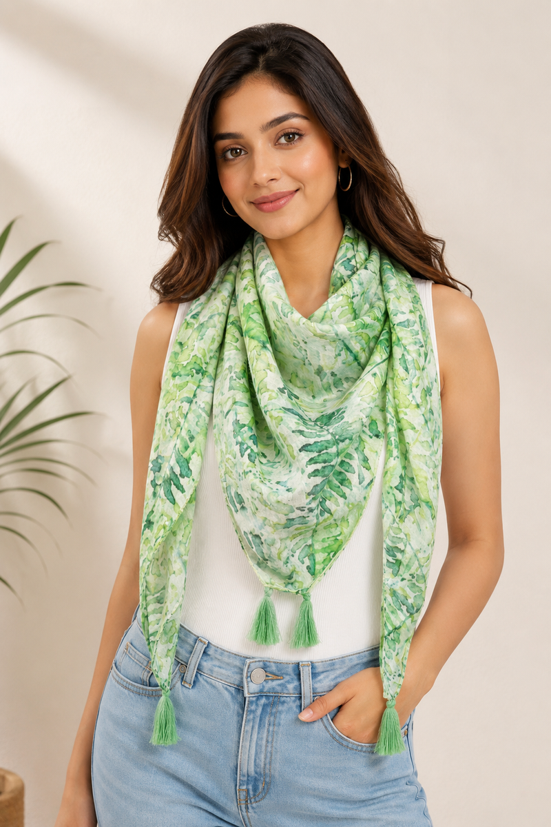 Splendid Green Printed Muslin Designer Scarves/Stoles for Women SC63