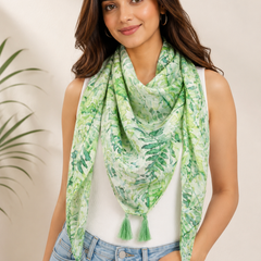 Splendid Green Printed Muslin Designer Scarves/Stoles for Women SC63