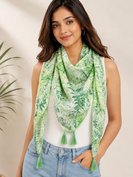 Splendid Green Printed Muslin Designer Scarves/Stoles for Women SC63