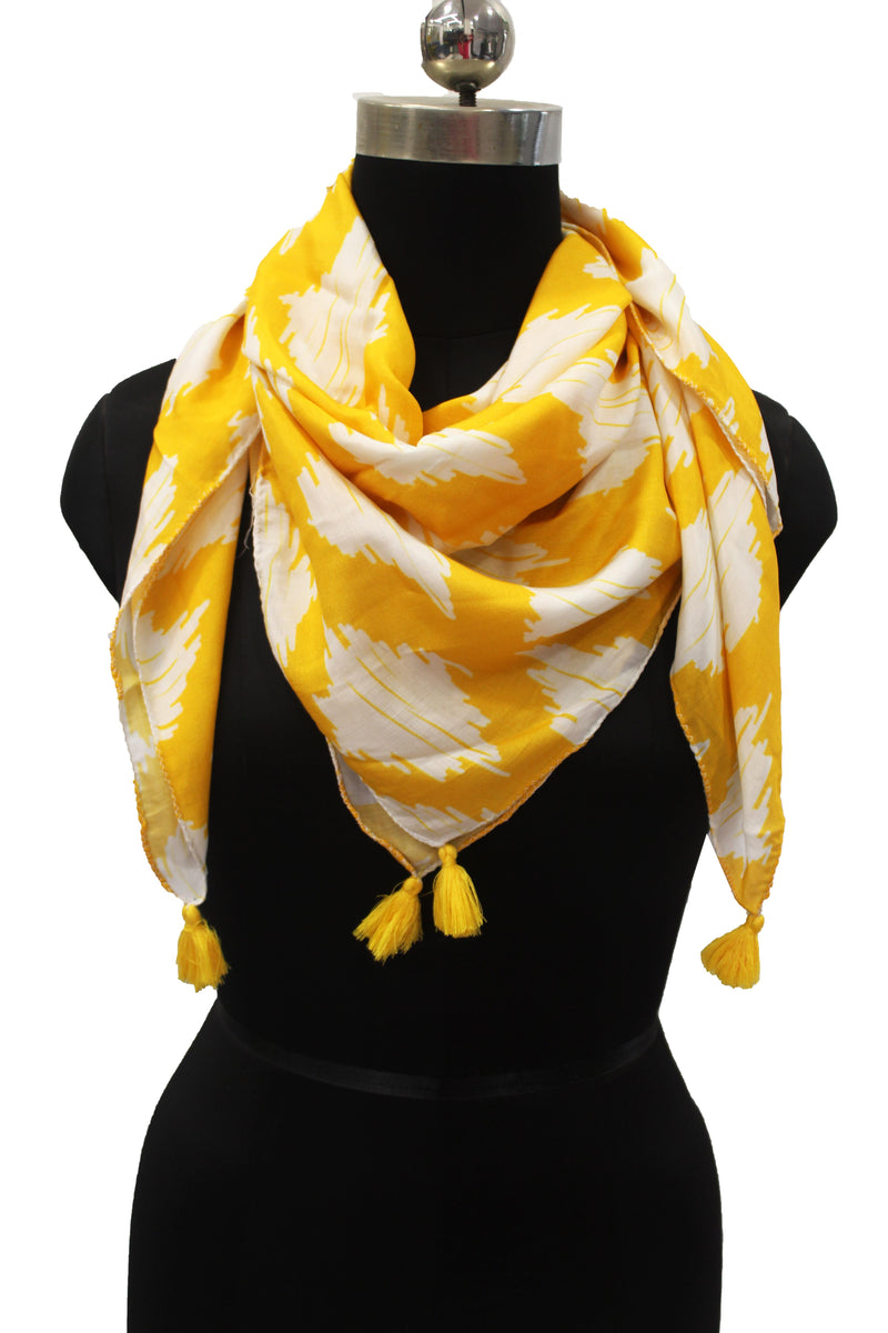 Appealing Yellow Printed Muslin Lightweight Scarves/Stoles for Women SC65