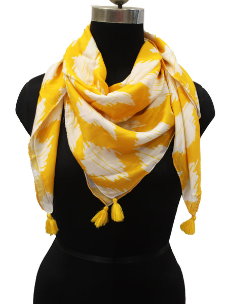 Appealing Yellow Printed Muslin Lightweight Scarves/Stoles for Women SC65