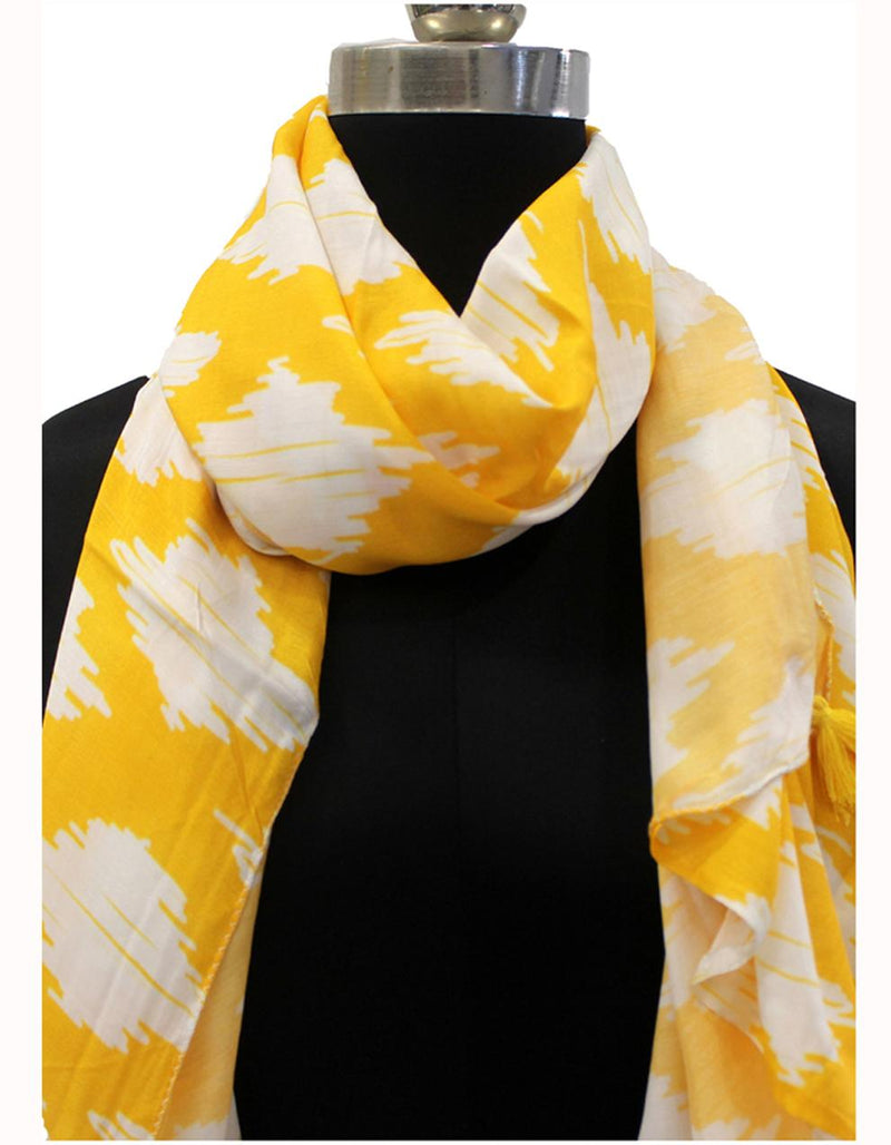 Appealing Yellow Printed Muslin Lightweight Scarves/Stoles for Women SC65