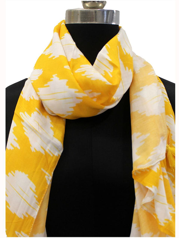 Appealing Yellow Printed Muslin Lightweight Scarves/Stoles for Women SC65