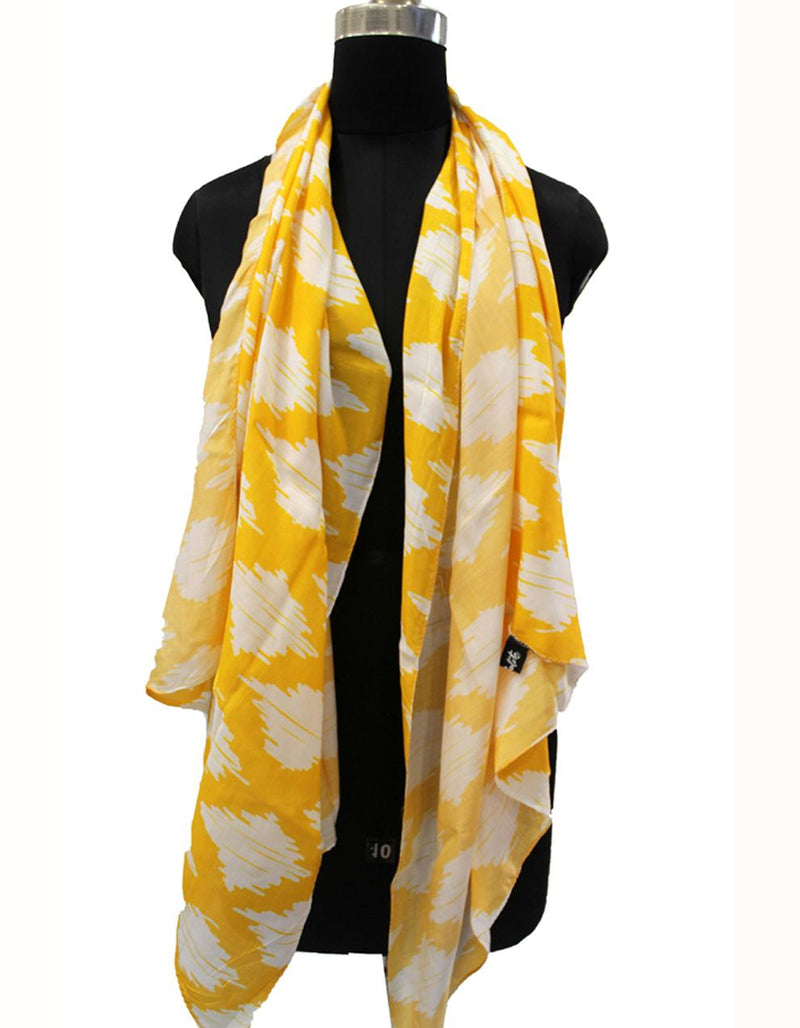 Appealing Yellow Printed Muslin Lightweight Scarves/Stoles for Women SC65