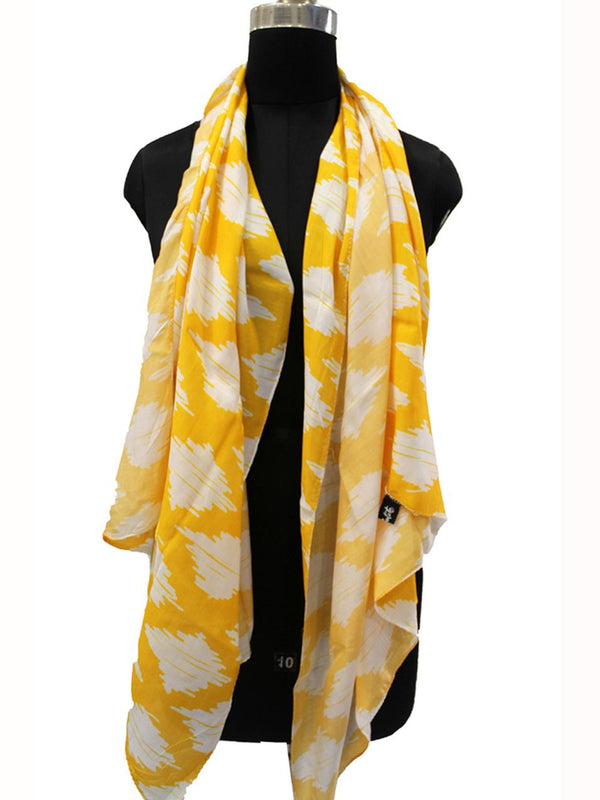 Appealing Yellow Printed Muslin Lightweight Scarves/Stoles for Women SC65