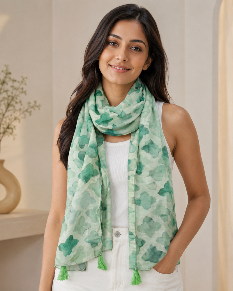 Pretty Green Printed Muslin Everyday Scarves/Stoles for Women SC7