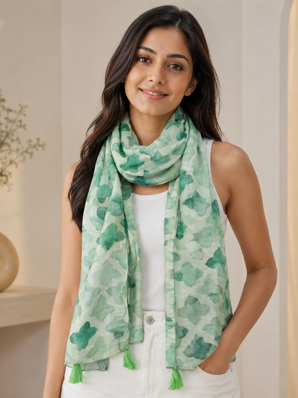 Pretty Green Printed Muslin Everyday Scarves/Stoles for Women SC7